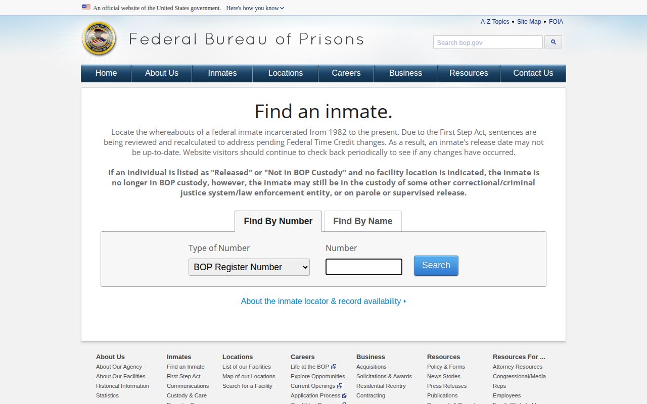 Federal Bureau of Prisons release lookup for Carlisle County federal records