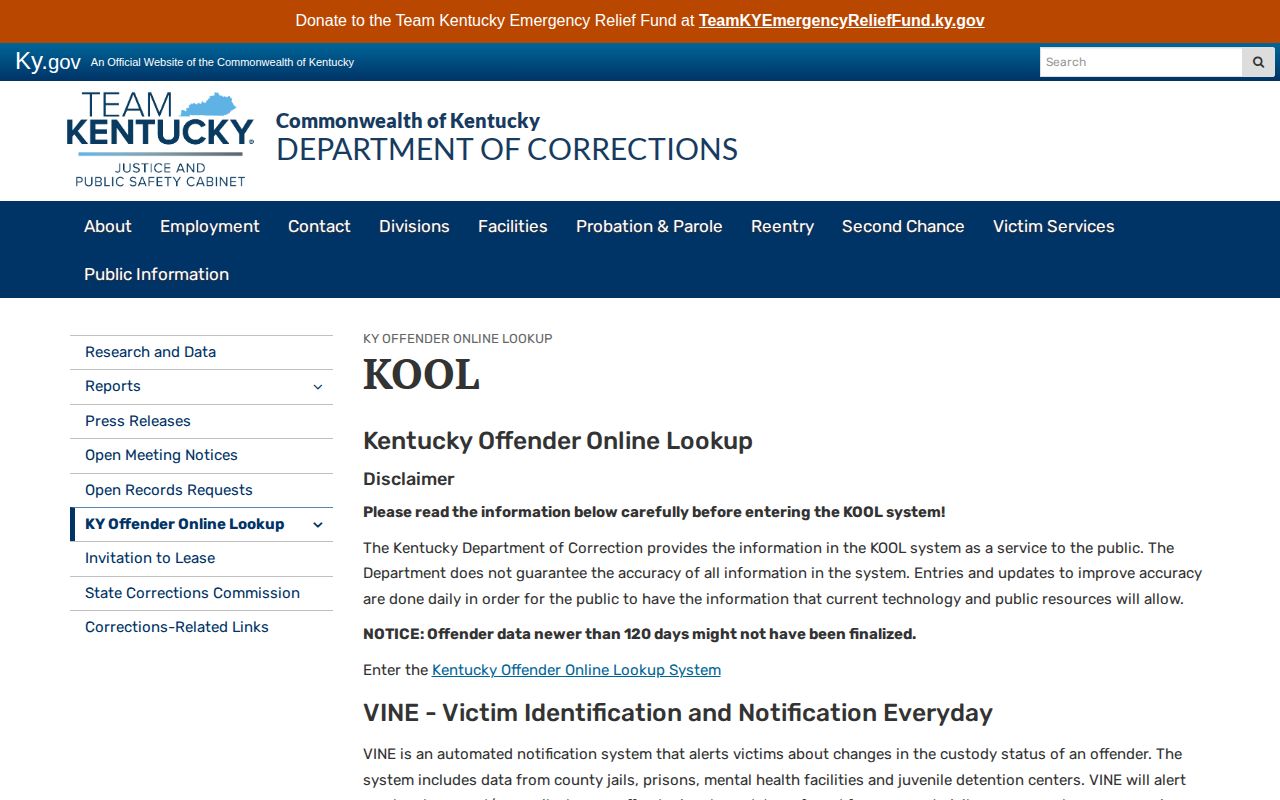 Carlisle County released inmate KDOC KOOL information